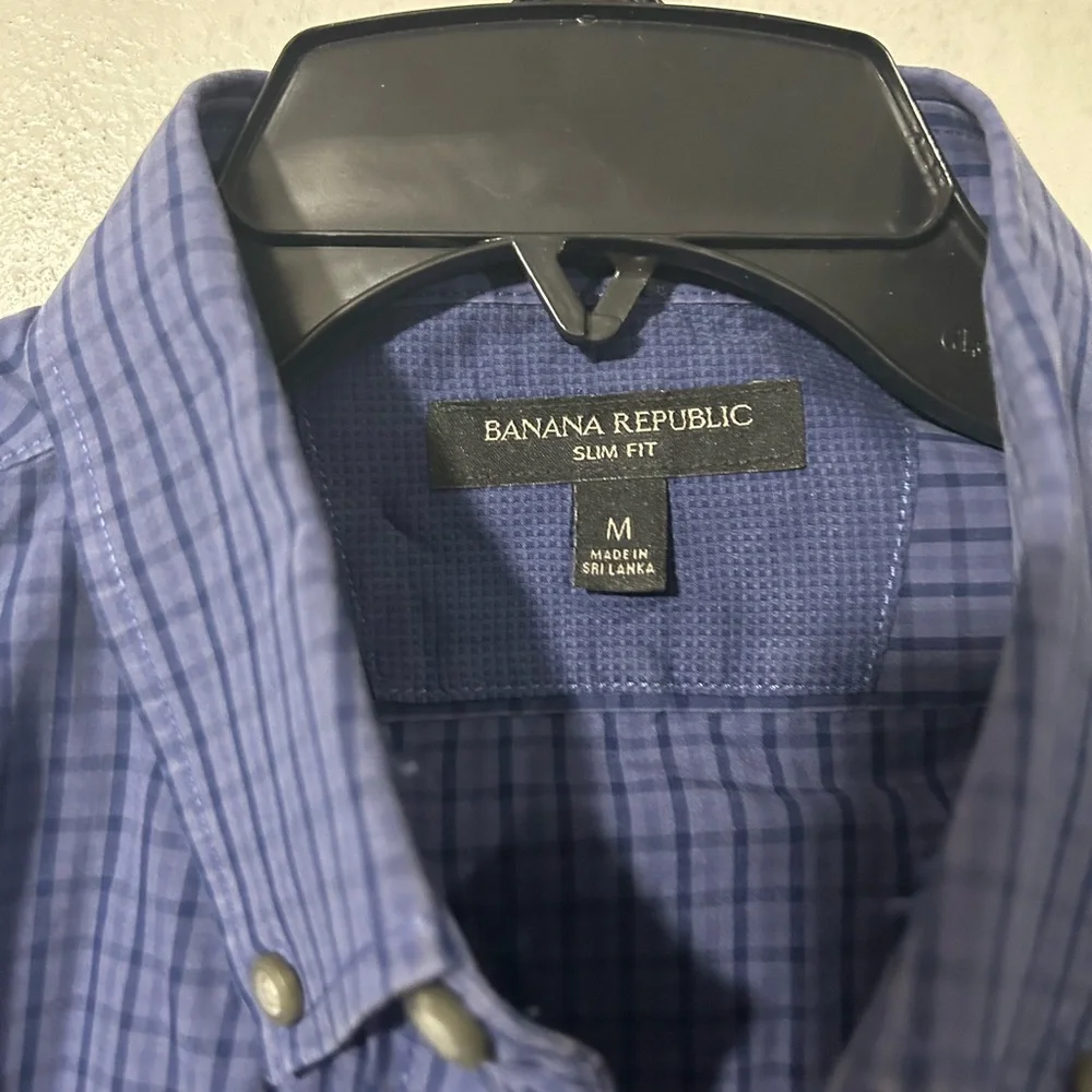 Banana Republic Men's Navy Blue Windowpane Button-Down Shirt